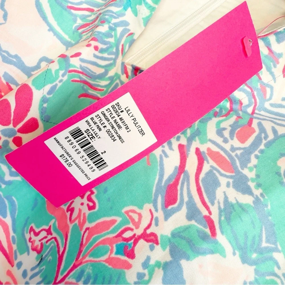 Lilly Pulitzer Sz 2 Collared Ginger Stretch Dress in Blue Peri Viva La Lilly NEW - Picture 7 of 8